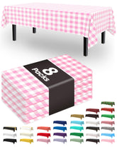 Mantel plástico desechable Pureegg, rosado con cuadros, ideal para fiestas y mesas limpias.
