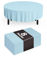 Mantel plástico redondo Pureegg de 84 pulgadas en azul claro, ideal para fiestas y limpieza rápida