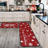 Putware alfombra navideña con nieve para la cocina: protege el piso y decora.
