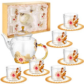 PYQTH tetera vintage floral borosilicato, ideal para compartir té con estilo