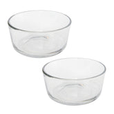 Cuencos Pyrex 7200 de dos tazas, vista frontal, apilables para ahorrar espacio en la cocina.