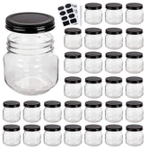 Frascos Mason QAPPDA 8oz con tapas negras, ideales para conservas y almacenamiento seguro.