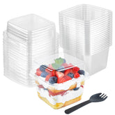 Copa de postre cuadrada Qeirudu 8 onzas con tapa, ideal para porciones individuales.