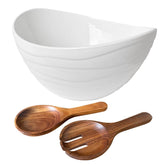Qlans tazón ovalado de cerámica, ideal para servir ensaladas en la mesa.