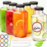 Botellas QPCMV de vidrio de 16 onzas con tapas, listas para zumos y batidos sin derrames.