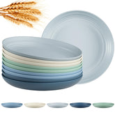 Quatish platos de trigo de 10 pulgadas en azul, ligeros y duraderos para uso diario.