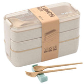 Rarapop caja almuerzo bento beige con 3 compartimentos para comidas separadas.