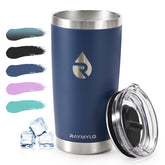 Raymylo taza de viaje 20 oz azul marino, vista frontal, ideal para café caliente en trayectos diarios.