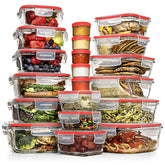Razab conjunto de 35 contenedores de vidrio con tapas, ideal para almacenamiento seguro.