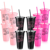 Vaso plástico Reallnaive con tapa Bunco en rosa, ideal para bebidas sin derrames.
