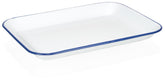 red co bandeja rectangular esmaltada blanca con margen azul, perfecta para servir en mesa