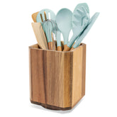 RedCall porta-utensilios de madera de acacia con giro de 360° para acceso rápido