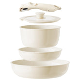 Redchef ollas y sartenes cerámica con mango removible para almacenamiento compacto.