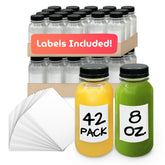 Botellas Reli de jugo plástico 8 oz con tapas seguras para evitar derrames.