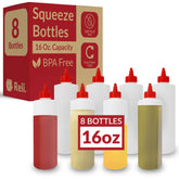 Reli botellas de plástico de 16 onzas para condimentos, tapa roja para dosificación