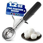 Reluen cuchara 1oz con gatillo para porciones consistentes en la cocina.