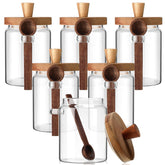 Remerry frasco de vidrio 600 ml con tapa de madera y cuchara para especias