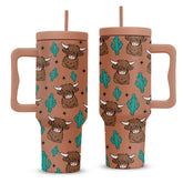 RHONGE vaso térmico vaca Highland 40oz con asa, mantiene bebidas a temperatura cómoda