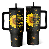 RHONGE vaso girasol 40oz con tapa y asa, ideal para bebidas frías o calientes.