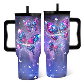 RHONGE Vaso térmico con mariposas moradas para mantener bebidas frías o calientes.