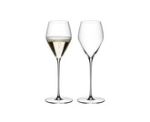Riedel Veloce copa de champán, vista frontal, realza notas del vino.