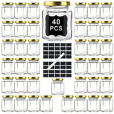Ritayedet frascos de vidrio hexagonales con tapas doradas, ideales para regalos elegantes.