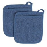 El mitón Ritz de terry con bolsillo azul ofrece agarre seguro para retirar utensilios calientes.