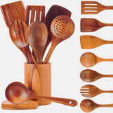 Riveira: juego de utensilios de cocina en madera marrón oscuro, versátiles para cocinar