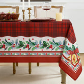 Mantel Romanstile navideño acebo y campanas para cenas festivas.