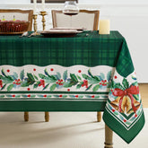 Mantel Romanstile navideño a cuadros verde para comidas festivas en la mesa.