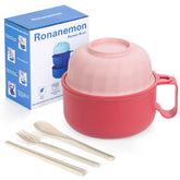 Ronanemon tazón ramen grande 40oz con colador, ideal para preparar ramen rápido.