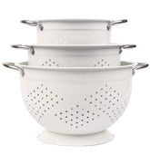 Coladores Rorence en blanco con recubrimiento, ideal para escurrir pasta.