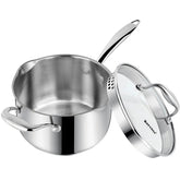 Olla de salsa Rorence de acero inoxidable con pico vertedor y tapa de vidrio para monitorizar la cocción