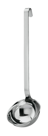 Cucharón Rösle 10010 de acero inoxidable con mango ganchudo para servir sin goteo.