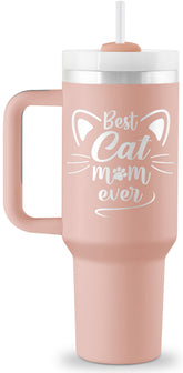 Taza Rostanten 40oz para mamás gatos con diseños vivos, regalo perfecto para amantes de los gatos.