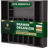 Organizador de cajón de bambú negro con 9 espacios para cubiertos por ROYAL CRAFT WOOD.
