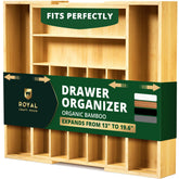 ROYAL CRAFT WOOD organzador de cajón en bambú natural nueve compartimentos para cubiertos, acceso rápido.