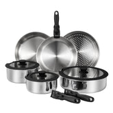 Roydx conjunto de cazuelas y sartenes 3-ply con mangos removibles para ahorrar espacio.