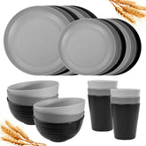 Rubtlamp juego platos-plastica-paja-trigo 24 piezas para comidas familiares al aire libre