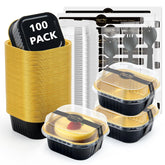Ruckae bandeja dulce cuadrada 5oz con tapa, ideal para porciones individuales en fiestas