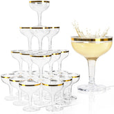 Copas RYTOXILO para torre de champán con borde dorado, ideal para bodas.