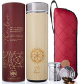 Sacred Lotus Love termo portátil de bambú con infusor para bebidas calientes.