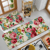 Alfombra safarsa para cocina con rosas florales, gran tamaño, color vivo para islas y fregadero.
