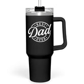 Sandjest Best Dad Ever Tumbler con manija, ideal para café caliente en la mañana.
