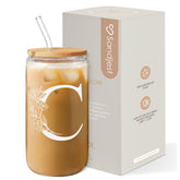 Sandjest copa cristal monograma C 16 oz con tapa, ideal para bebidas frías