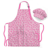 SANDJEST delantal estampado leopardo para niñas con bolsillo, ideal para cocinar o manualidades.