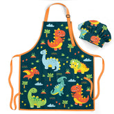 SANDJEST delantal infantil dinosaurio con bolsillo y gorro, ideal para manualidades seguras en la cocina.
