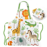 Delantal sandjest con temática de jungla para niños, ideal para cocinar y manualidades.