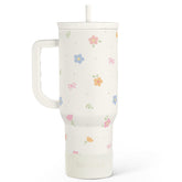 SANDJEST Floral 40oz con asa, cómodo para llevar bebidas.