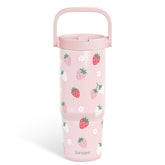 Sandjest tumbler de 30 onzas con tapa-paja fresa; ideal para bebidas durante todo el día.